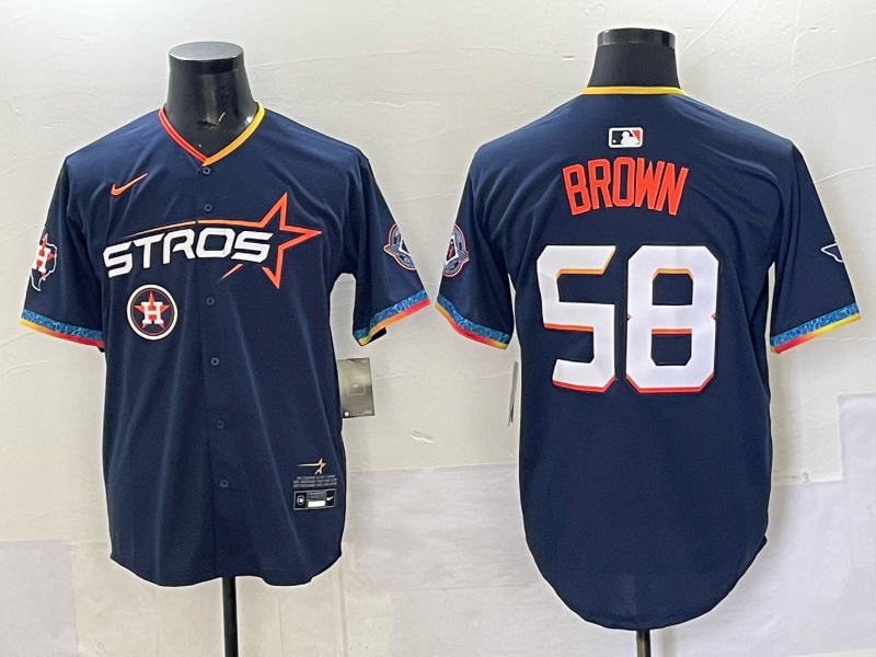 Men 2025 Houston Astros #58 Brown blue  Nike MLB Jersey style 001